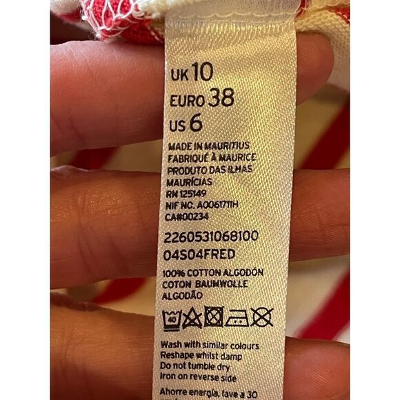 Topshop Red And White Striped Cotton Short Sleeve Shift Mini Dress Size‎ 6 - Picture 10 of 10